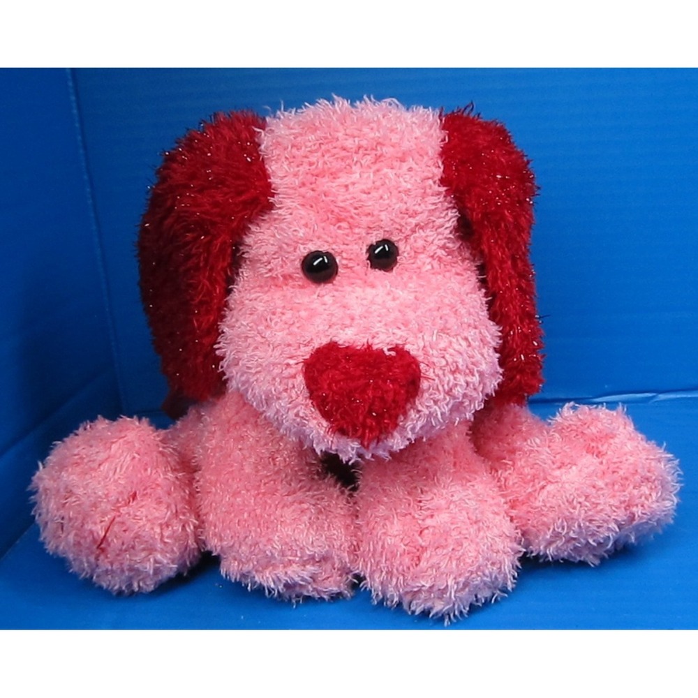 Atico International 15" Floppy Pink Sparkle Long Ear Puppy Dog Plush Heart Nose